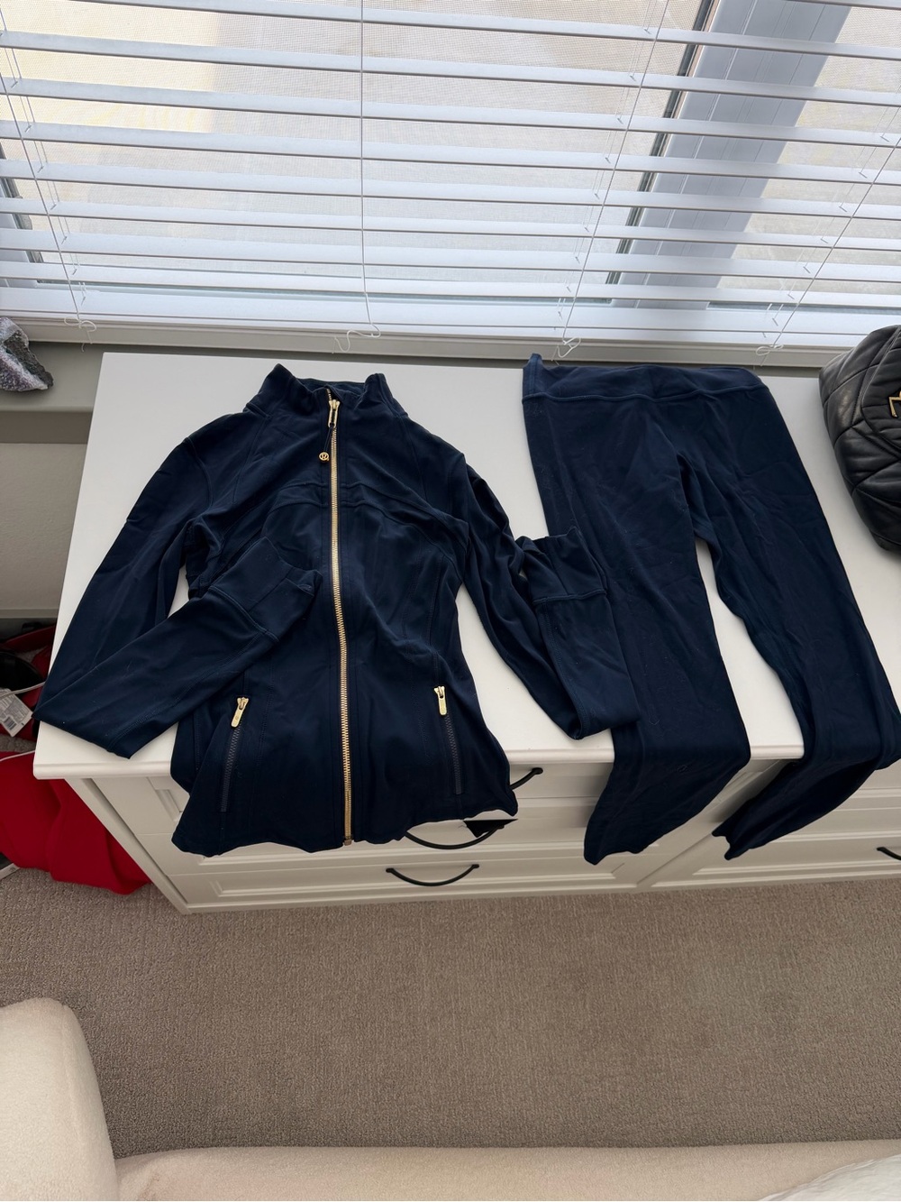 lululemon athletica Navy Utility Jacket and Matching Pants with Gold Zipper